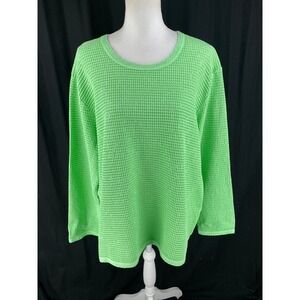 Focus Shirt Womens XL Waffle Knit Pullover Thermal Crewneck Bright Green
